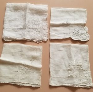 4 vintage white hankies